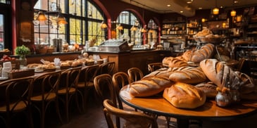 a bakery with persony loaves of bread