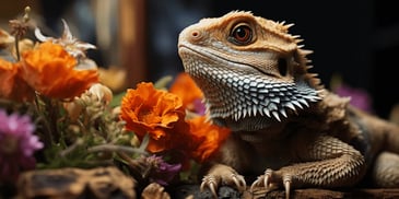 Bearded dragon basking in terrarium