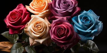 a group of colorful roses