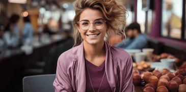 woman wearing purple sweater smiling