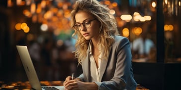 a person in a suit writing on a paper