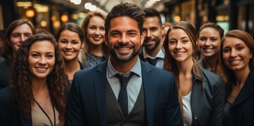 a group of people smiling