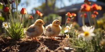 a group of baby chicks in the dirt