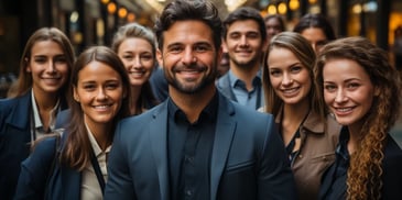 a group of people smiling