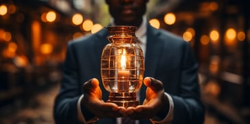 a person holding a candle in their hand