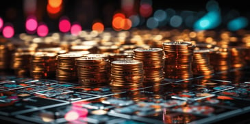 stacks of coins on a black surface