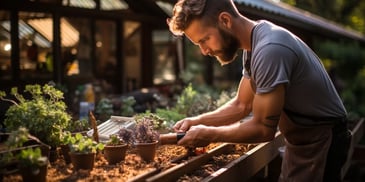 a person spraying plants in a garden