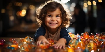 a child playing with balls