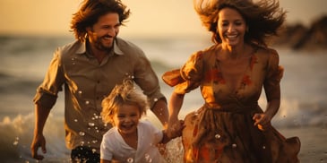 a person and person playing with a child on the beach