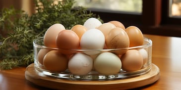 a bowl of eggs on a wood surface