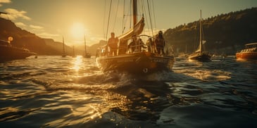 a group of people on a boat in the water