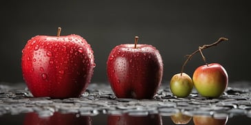 a group of apples with water drops on them