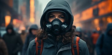 a person wearing a gas mask