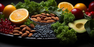 a plate of food with fruits and vegetables