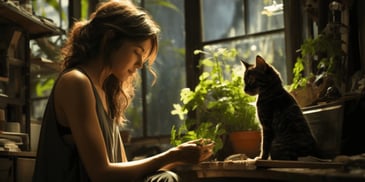 a person holding a plant in her hand