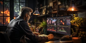 a person sitting at a desk working on a computer