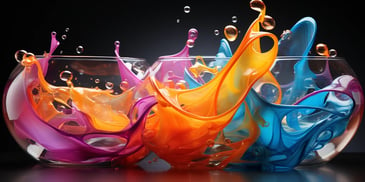 a group of colorful liquid splashing in glasses