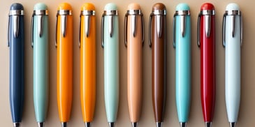 a row of pens in different colors