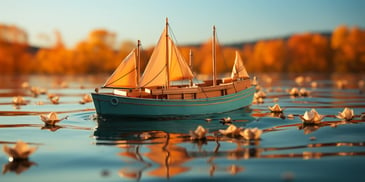 a toy boat on water