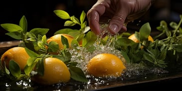 a person washing lemons in water