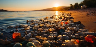 a beach full of plastic bottles