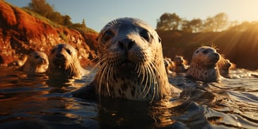 a group of seals swimming in water