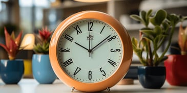 an orange clock on a table