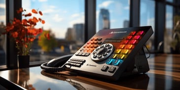 a telephone with colorful buttons