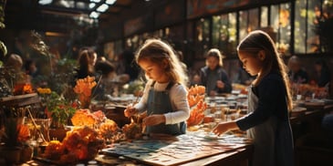 a group of children painting on a table