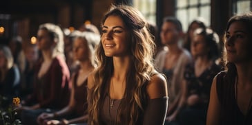 a person smiling in a room