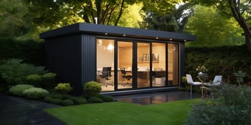 a small office building with glass doors