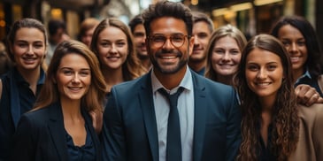 a group of people smiling