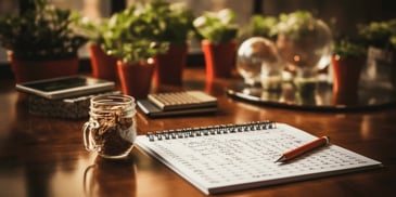 a notebook and a pen on a table