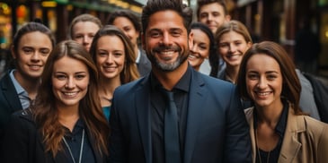 a group of people smiling for a picture