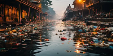 a river with garbage on it